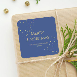 Modern Minimalist Gold Confetti Merry Christmas Square Sticker