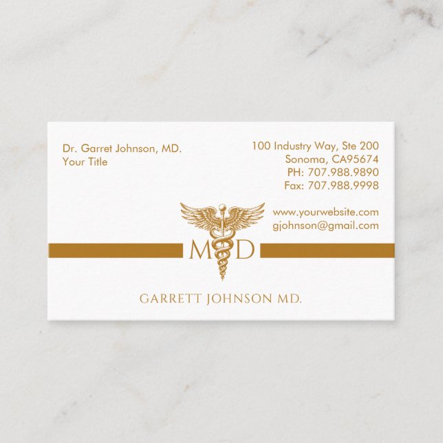 Modern Minimalist Gold Doctor Physician Business Card (Front)