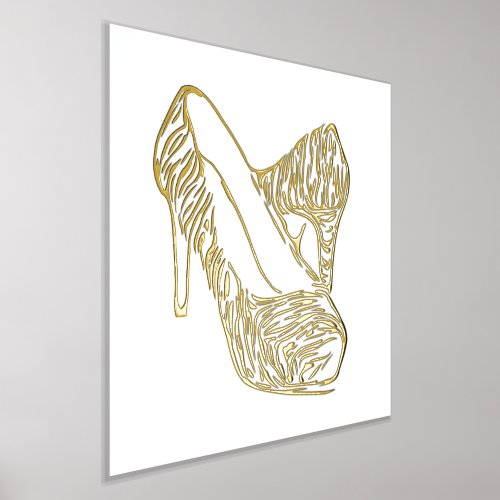 Modern Minimalist Gold Foil Stiletto Shoe Art Foil Prints