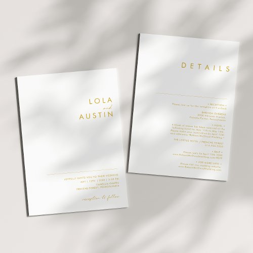 Modern Minimalist Gold Font All In One Wedding Invitation