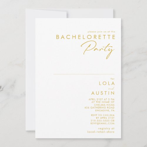 Modern Minimalist Gold Font Bachelorette Party Invitation