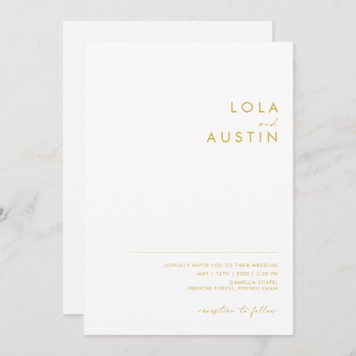 Modern Minimalist Gold Font Casual Wedding Invitation