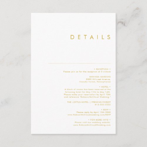 Modern Minimalist Gold Font Details Enclosure Card