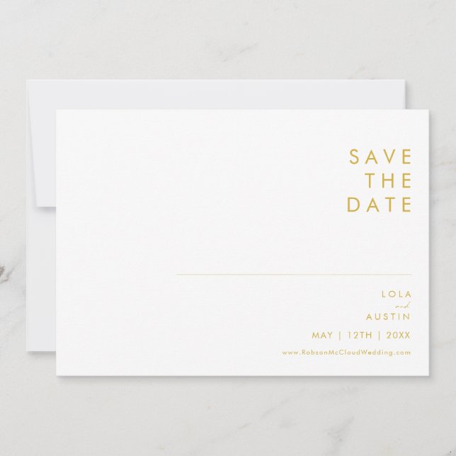Modern Minimalist Gold Font Horizontal Save The Date (Front)