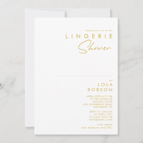 Modern Minimalist Gold Font Lingerie Shower Invitation