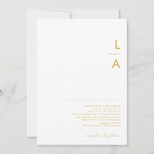 Modern Minimalist Gold Font Monogram Wedding Invitation