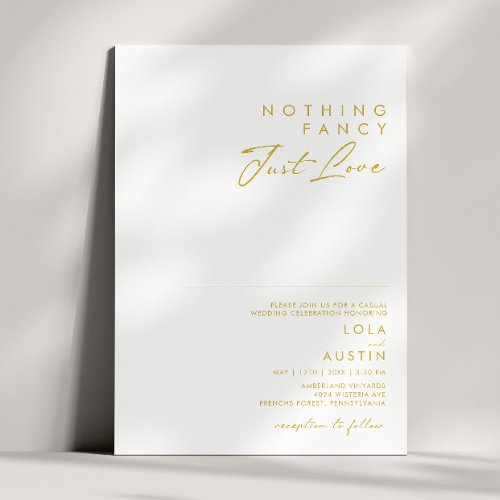 Modern Minimalist Gold Font Nothing Fancy Wedding Invitation