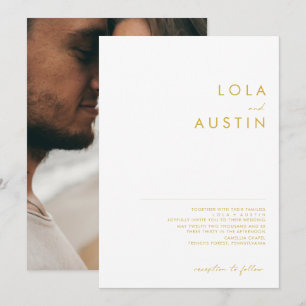 Modern Minimalist Gold Font Photo  Invitation