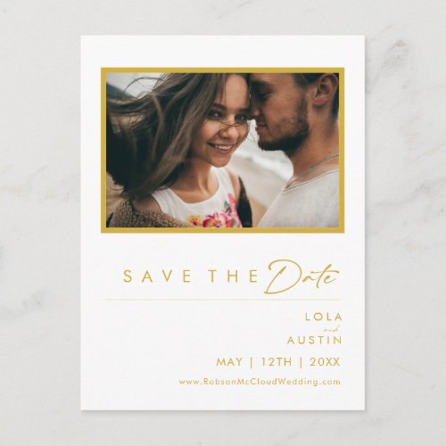 Modern Minimalist Gold Font Photo Save The Date In Invitation Postcard