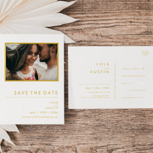 Modern Minimalist Gold Font Photo Save The Date Invitation Postcard