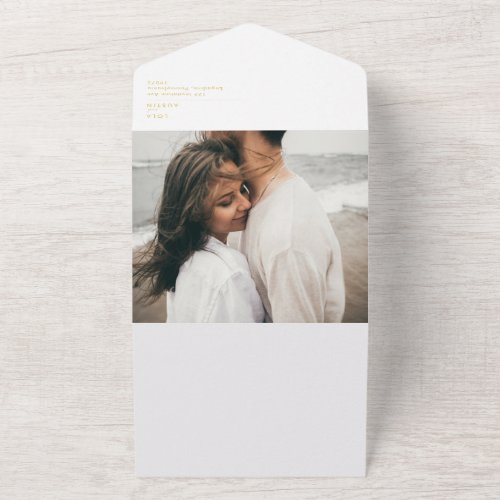 Modern Minimalist Gold Font Photo Seal and Send All In One Invitation