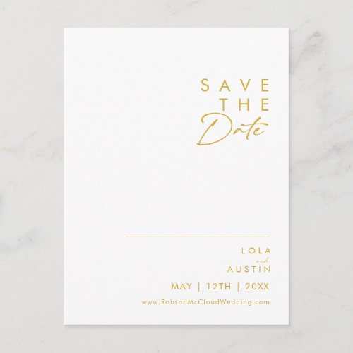 Modern Minimalist Gold Font Save The Date Postcard