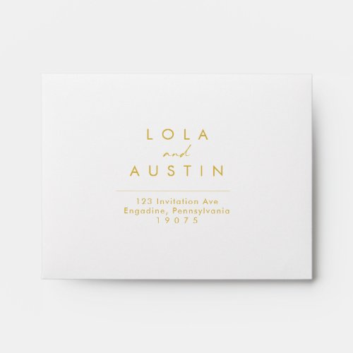 Modern Minimalist Gold Font Self Addressed RSVP Envelope