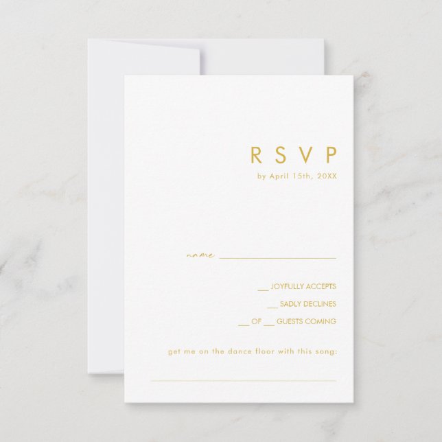 Modern Minimalist Gold Font Song Request RSVP Card (Front)