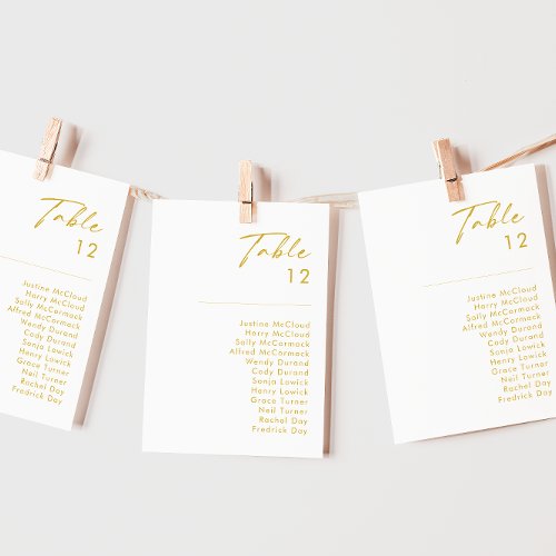 Modern Minimalist Gold Font Table Number Chart