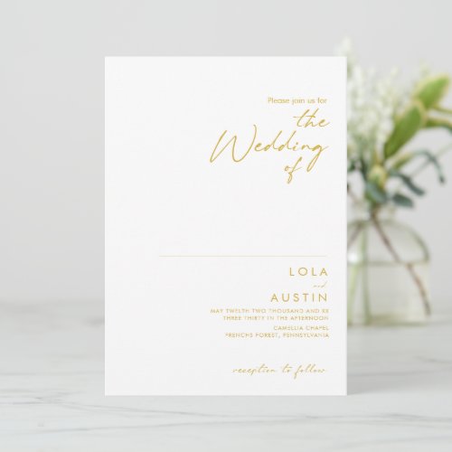 Modern Minimalist Gold Font The Wedding Of Invitation