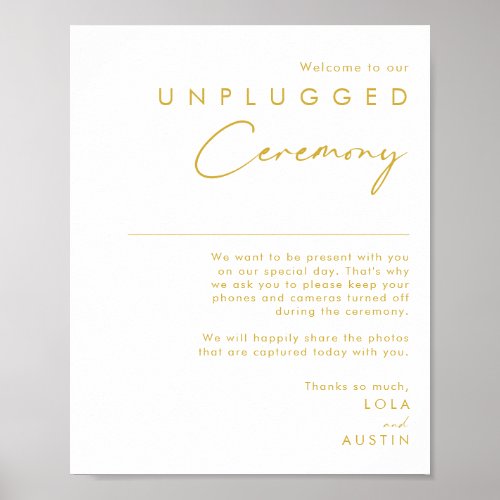 Modern Minimalist Gold Font Unplugged Ceremony Poster