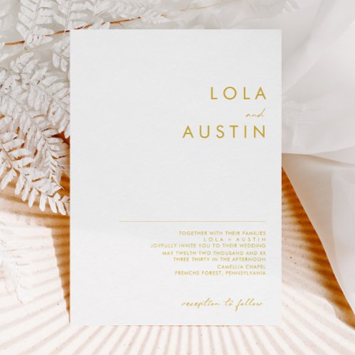 Modern Minimalist Gold Font Wedding Invitation