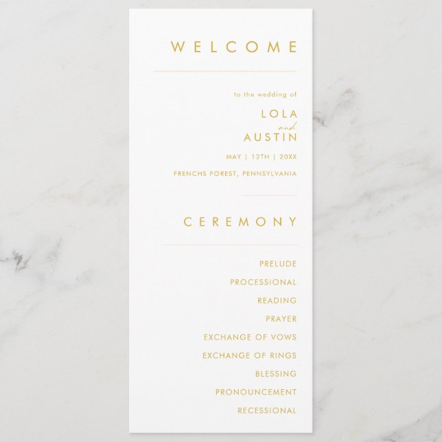 Modern Minimalist Gold Font Wedding Program (Front)