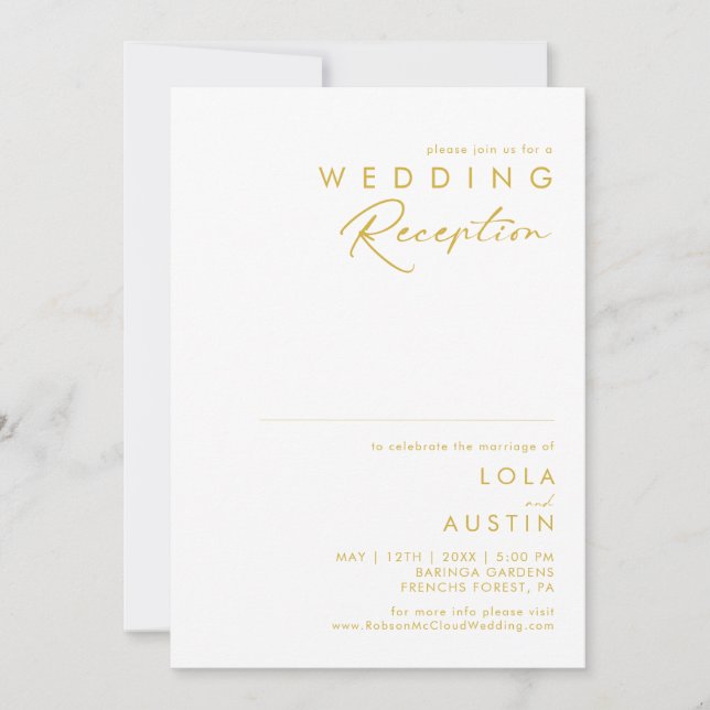 Modern Minimalist Gold Font Wedding Reception Invitation (Front)