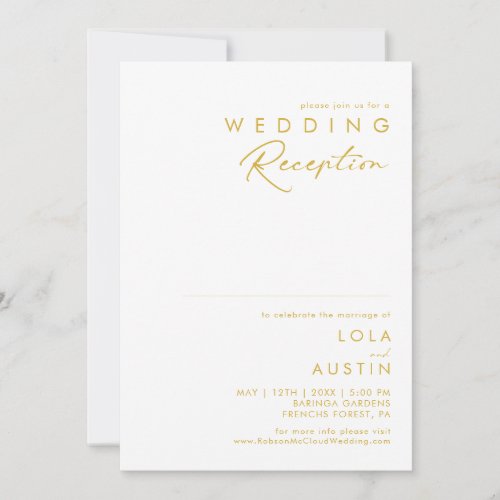 Modern Minimalist Gold Font Wedding Reception Invitation