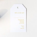 Modern Minimalist Gold Font Wedding Welcome Gift Tags<br><div class="desc">These Modern Minimalist Gold Font wedding welcome gift tags are perfect for your classy boho wedding-. Its simple, unique abstract design accompanied by a contemporary minimal script and gold color palette gives this product a feel of elegant formal luxury while staying simplistic, chic bohemian. Keep it as is, or choose...</div>