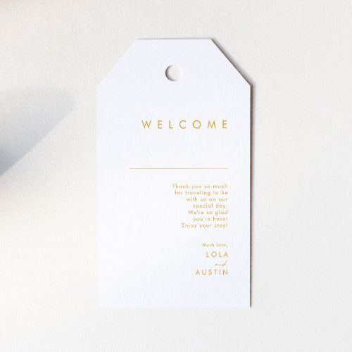 Modern Minimalist Gold Font Wedding Welcome Gift Tags