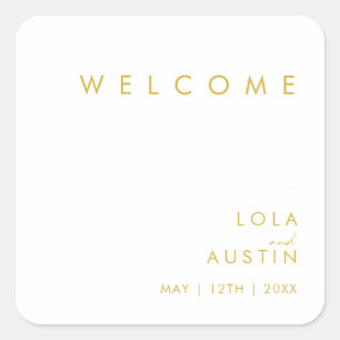 Modern Minimalist Gold Font Wedding Welcome Square Sticker