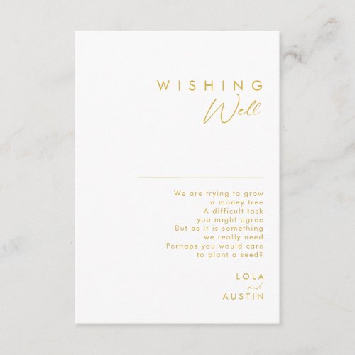 Modern Minimalist Gold Font Wedding Wishing Well Enclosure Card