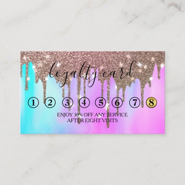 Modern Minimalist Gold Glitter Drip Loyalty Card (Front)