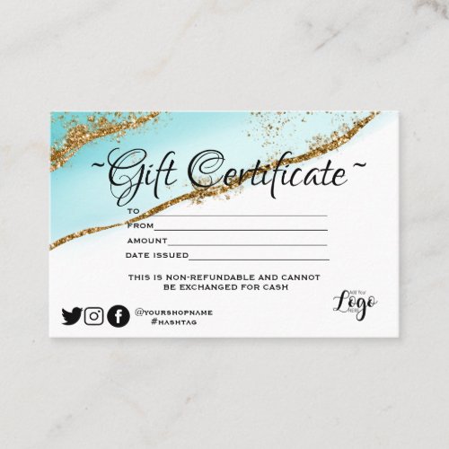 Modern minimalist Gold glitter  Gift certificate