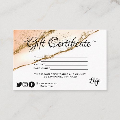 Modern minimalist Gold glitter  Gift certificate