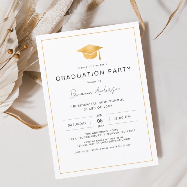 Modern Minimalist Gold Graduation Party Invitation (Creator Uploaded)