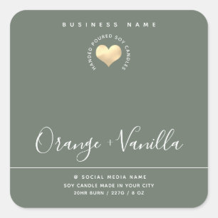 Modern minimalist gold heart typography candle square sticker
