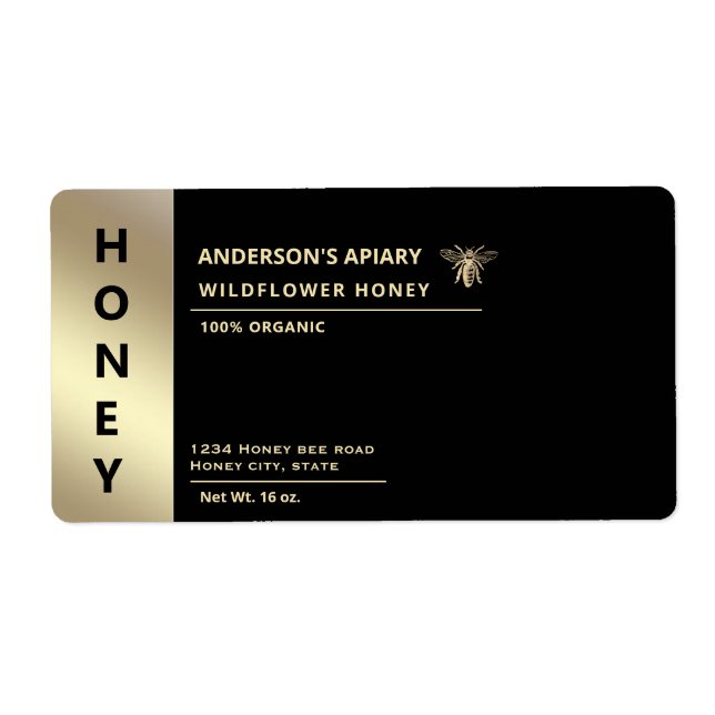 Modern minimalist  gold honey bee honey  label (Front)