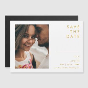 Modern Minimalist Gold Horizontal Save The Date Magnetic Invitation