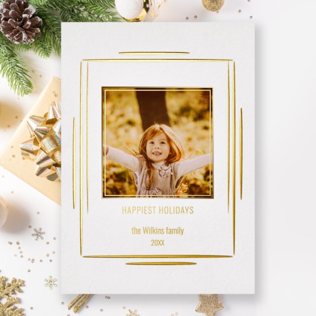 Modern Minimalist Gold Lines & Photo Foil Holiday Card (Creator Uploaded)
