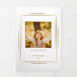 Modern Minimalist Gold Lines & Photo Tri-Fold Card
