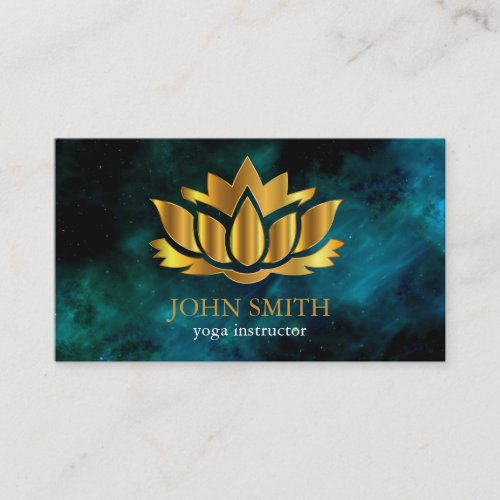 Modern Minimalist Gold Lotus Yoga Instructor Business Card