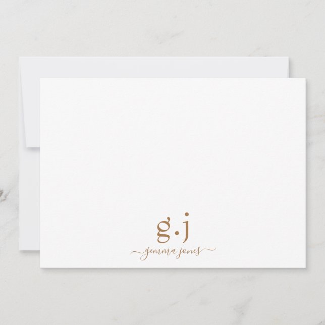 Modern Minimalist Gold Monogram Elegant Script  Note Card (Front)