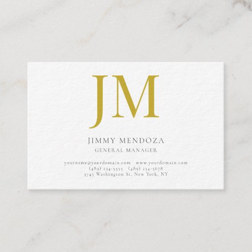 Modern Minimalist Gold Monogram Luxury Thick Paper Business Card