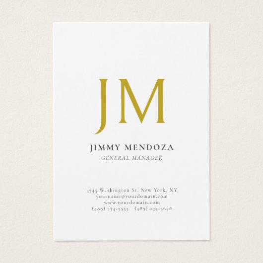 Modern Minimalist Gold Monogram Plain Profile Card (Front)