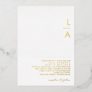 Modern Minimalist Gold Monogram Wedding Real Foil Invitation