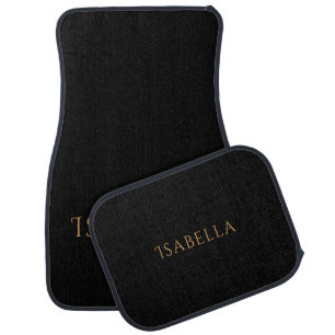 Modern Minimalist Gold Name On Black Car Floor Mat