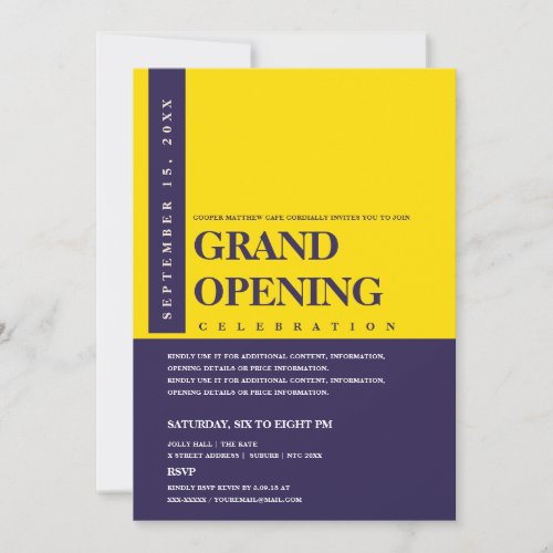Modern Minimalist Gold  Navy Blue Grand Opening Invitation