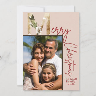 Modern Minimalist Gold Photo Christmas Card