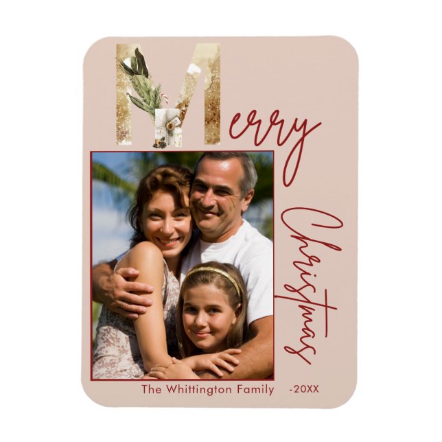 Modern Minimalist Gold Photo Christmas Card Magnet (Vertical)