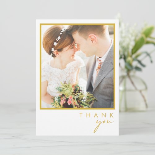 Modern Minimalist Gold Photo In A Frame Thank You Card