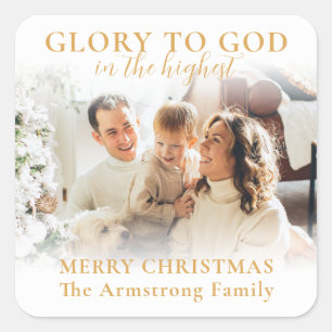 Modern Minimalist Gold Religious Christmas Photo Square Sticker