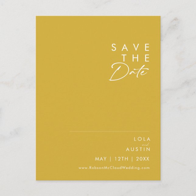 Modern Minimalist Gold Save The Date Postcard (Front)